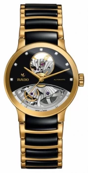 Rado Centrix Open Heart Ladies Gold PVD Plated Black Watch