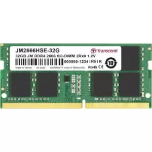Transcend JetRAM Laptop RAM card DDR4 32GB 1 x 32GB Non-ECC 2666 MHz 260-pin SO-DIMM CL19 JM2666HSE-32G