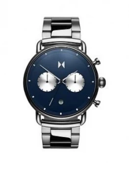 MVMT Blacktop Blue Sunray and Silver Detail Chronograph Dial Stainless Steel Bracelet Mens Watch, One Colour, Men