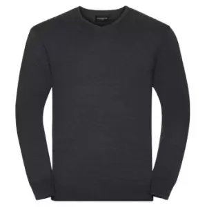 Russell Collection Mens V-Neck Knitted Pullover Sweatshirt (M) (Charcoal Marl)