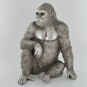 Antique Silver Large Gorilla Sitting Ornament