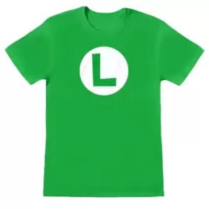Super Mario Mens Luigi Logo T-Shirt (XXL) (Kelly Green)