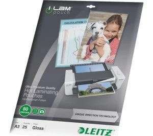 Leitz iLAM 80 Micron A3 Laminating Pouches 25 Pack