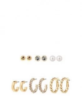 Mood Pack Of Six Gold Plated Stud And Hoop Earrings
