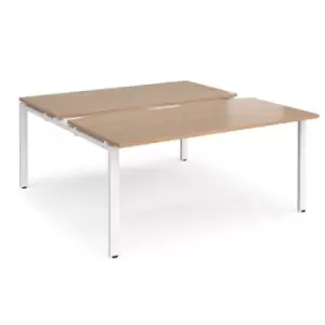 Bench Desk 2 Person Rectangular Desks 1600mm With Sliding Tops Beech Tops With White Frames 1600mm Depth Adapt