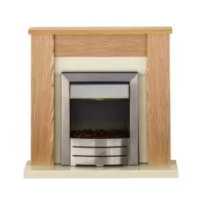 Adam Modern Oak Fireplace Mantel with Electric Insert in Chrome - Solus