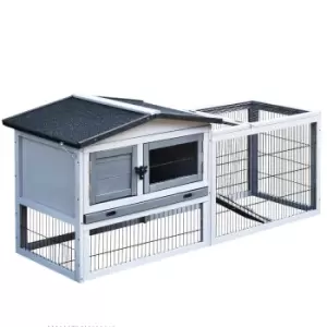 Pawhut Painted Wood and Metal Rabbit Hutch and Run w/ Ramp - Grey