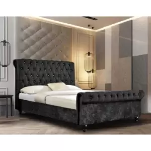 Arisa Upholstered Beds - Crush Velvet, Single Size Frame, Black - Black
