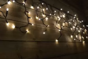 300 LED (6m) Warm White Connectable Icicle Lights on a Black Cable