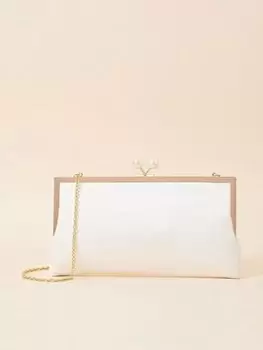 Accessorize Bridal Pearl Clasp Satin Clutch Bag, White, Women