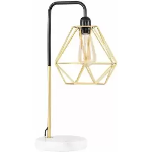 Minisun - Metal & Marble Table Lamp in Gold with a Metal Basket Cage Shade - Gold - No Bulb