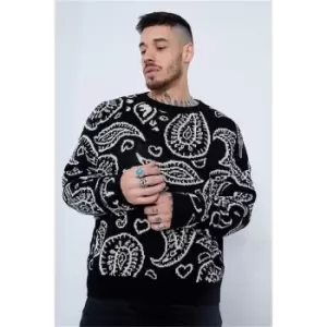 I Saw It First Black Paisley Print Oversized Boxy Knitted Jumper - Black
