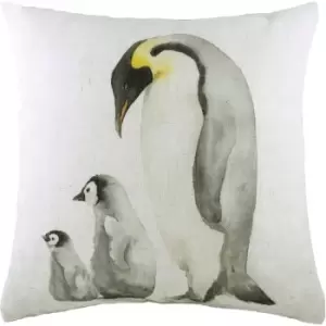 Evans Lichfield Penguin Family Cushion Cover (One Size) (Off White/Black/Grey) - Off White/Black/Grey