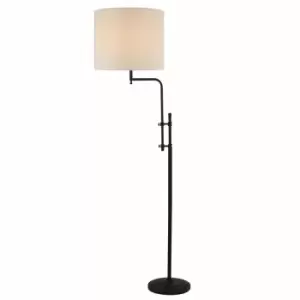 Munich Adjustable Floor Lamp, Matt Black, Linen Shade
