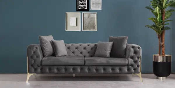 Home Detail Jaguar Velvet 3 Seater Sofa, Cream Velvet Grey