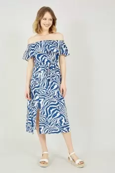 Blue Zebra Print Bardot Dress