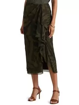 Lauren by Ralph Lauren Kuadama Midi Skirt - Khaki, Multi, Size 14, Women