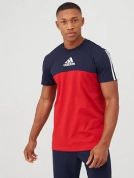 Adidas 3 Stripe Panel T-Shirt - Red/Navy, Red/Navy, Size L, Men