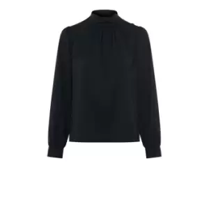 French Connection Arina Solid Button-Neck Top - Black