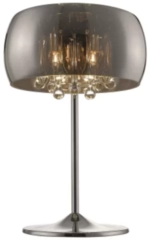 Spring 3 Light Table Lamp Chrome, Copper, Crystal with Smoked Glass Shade, G9