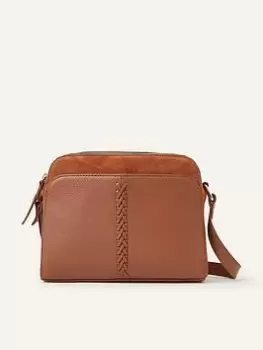 Accessorize Leather Double Zip Cross-Body Bag, Brown, Women