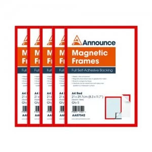Announce Magnetic Frames A4 Red Pack of 5 AA07542