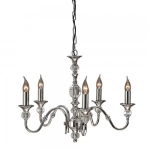 5 Light Multi Arm Ceiling Pendant Chandelier Polished Nickel, Clear Crystal, E14