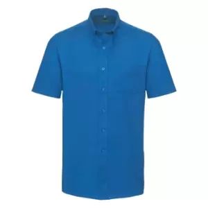 Russell Collection Mens Short Sleeve Easy Care Oxford Shirt (15inch) (Oxford Blue)