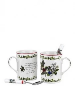 Portmeirion Holly & Ivy Set Of 2 Mugs And 2 Teaspoons