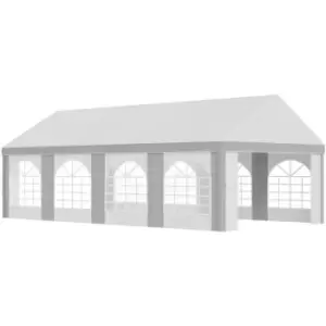 8 x 4m Party Tent, Marquee Gazebo with Sides, Windows and Double Doors - White and Grey - Outsunny