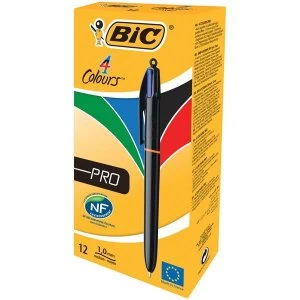 Bic 4 Colours Pro Ballpoint Pen 1.0mm Tip Width Assorted Pack of 12 Pens