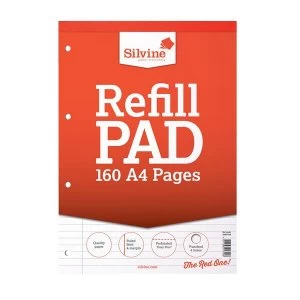 Silvine A4 Refill Pad Headbound Perforated Punched 75gsm Feint Ruled Margin 160 Pages Pack of 6