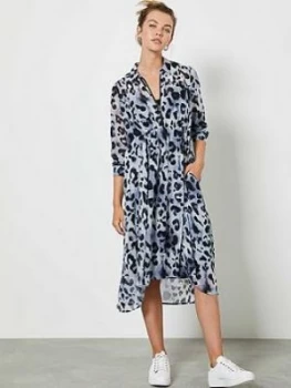 Mint Velvet Audrey Animal Print Cocoon Midi Shirt Dress - Blue, Size 16, Women
