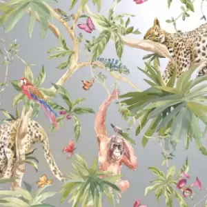 Holden Decor Jungle Animals Silver Wallpaper