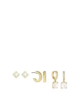 Mood Mood Gold Crystal Cat Eye Textured Huggie Hoop Earrings - Pack of 3, Gold, Women