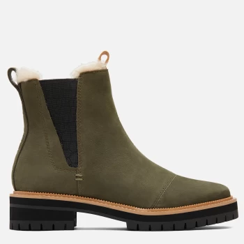TOMS Womens Dakota Water Resistant Leather Chelsea Boots - Olive - UK 4