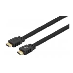 Manhattan HDMI Cable with Ethernet (Flat) 4K@60Hz (Premium High Speed) 3m Male to Male Black 4K Ultra HD x 2k Fully Shielded Gold Plated Contacts Life