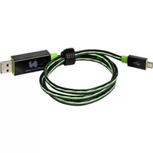 RealPower USB cable USB 2.0 USB-A plug, USB Micro-B plug 0.75 m Green incl. LED 187656