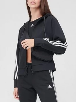 Adidas 3 Stripe Full Zip Hoodie - Black