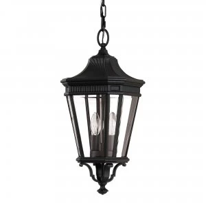 2 Light Medium Outdoor Ceiling Chain Lantern Black, E14