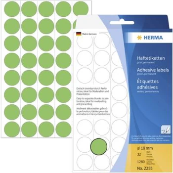 Herma 2255 Sticky dots Ø 19mm Green 1280 pc(s) Permanent adhesive Paper