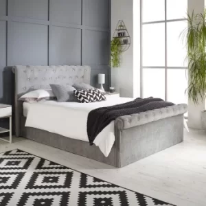 Chesterfield Ottoman Storage Bed Grey, Size Double