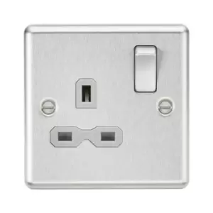 Knightsbridge - 13A 1G dp Switched Socket with Grey Insert - Rounded Edge Brushed Chrome