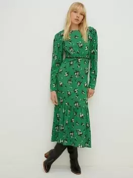 Oasis Floral Crinkle Crochet Tier Midi Dress - Green, Size L, Women