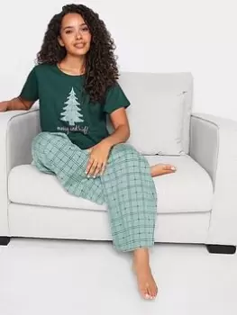M&Co Heart Check Wide Leg Pyjama Set - Green, Size 10-12, Women