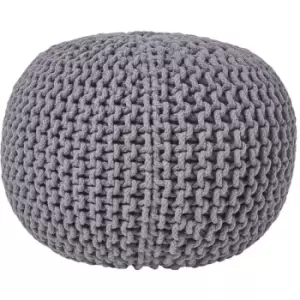 Sea Grey Round Cotton Knitted Pouffe Footstool - Grey - Homescapes