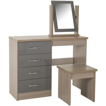 Nevada Oak and Grey Gloss Dressing Table Set - Seconique