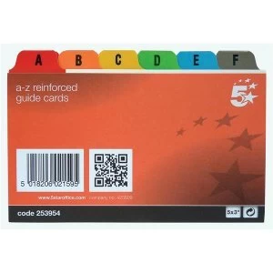 5 Star Office Guide Card Set A Z 5x3in 127x76mm Reinforced White with Assorted Coloured Tabs