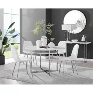 Furniture Box Adley White High Gloss Storage Dining Table and 4 White Corona Silver Chairs
