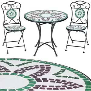FLORALIS Mosaic Seating Group 3 Piece Set Metal 60cm 2 Chairs Foldable Garden Balcony Terrace Furniture - Deuba